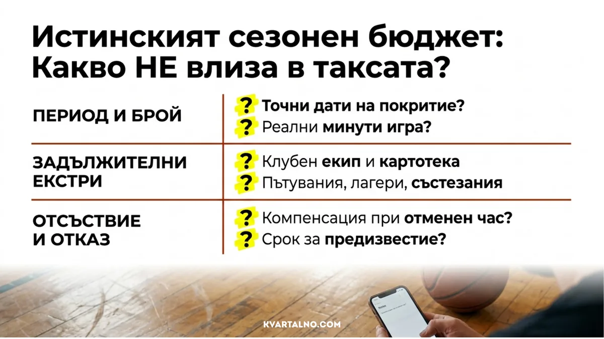 Проверка на сезонния бюджет за детски баскетбол и разходите извън основната такса