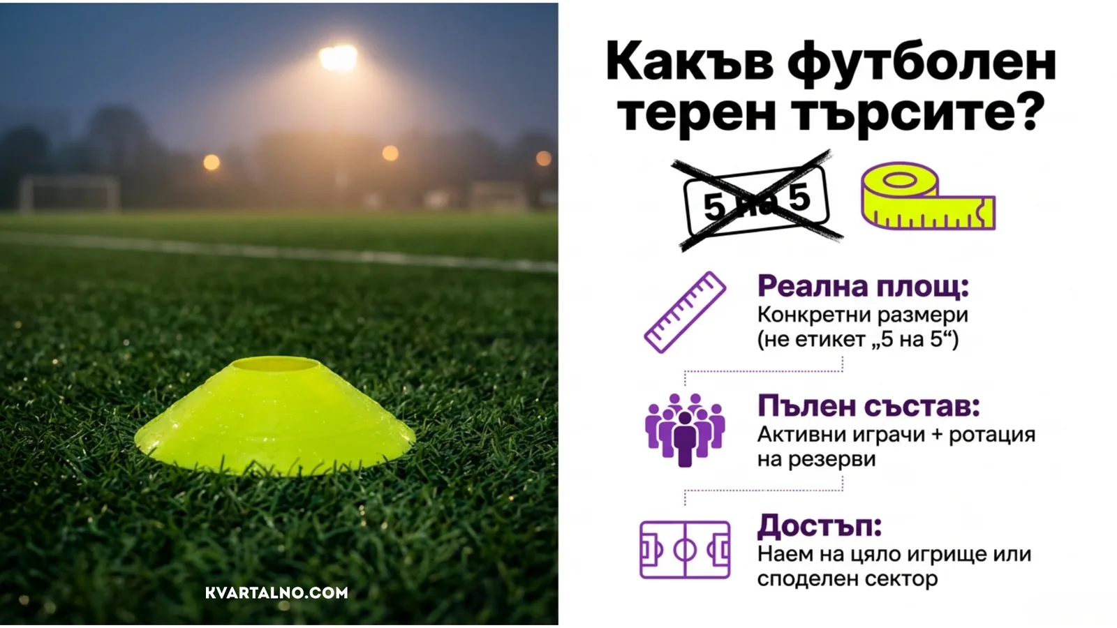 Как да изберете футболен терен според реалната площ, броя играчи и достъпа до цялото игрище
