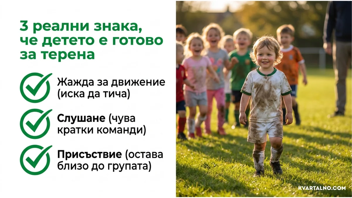 Три признака, че детето е готово за футбол: желание за движение, слушане на кратки команди и оставане близо до групата