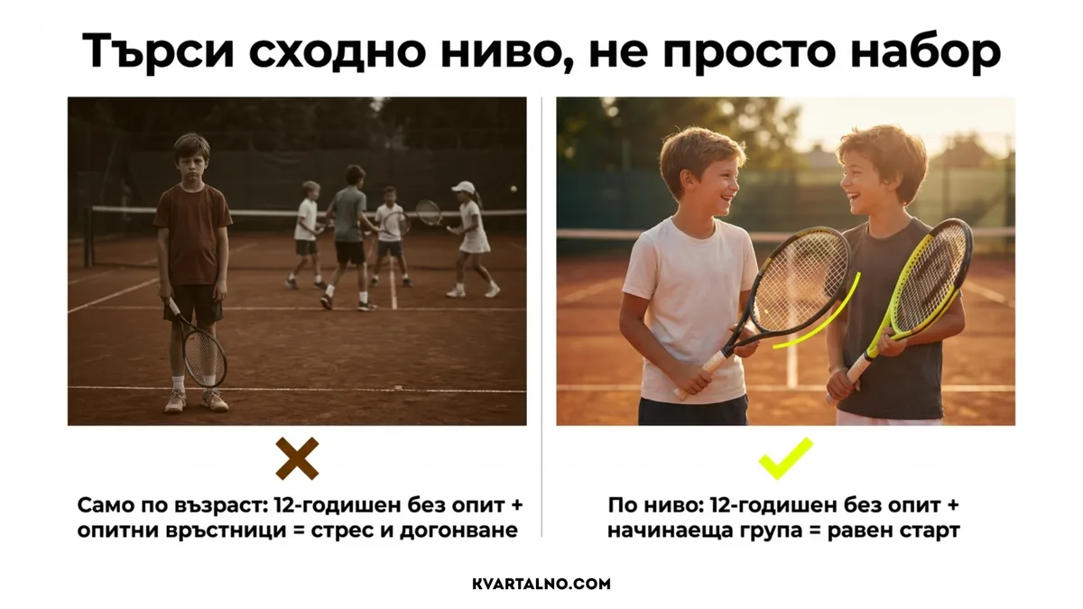 Защо начинаещото дете трябва да бъде включено в тенис група със сходно ниво, а не само със сходна възраст
